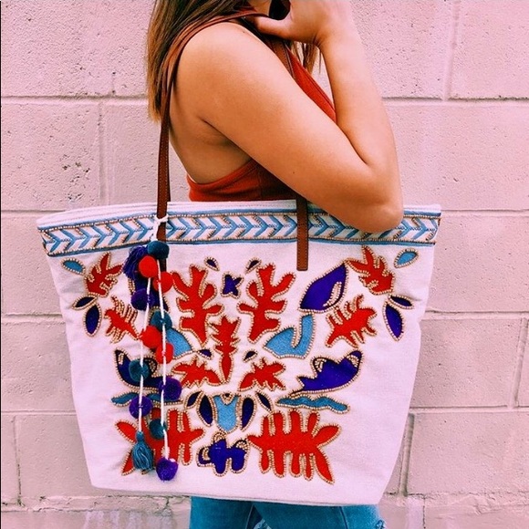 Steven By Steve Madden Handbags - Boutique tote Pom Pom Tassels beaded Large Cloth